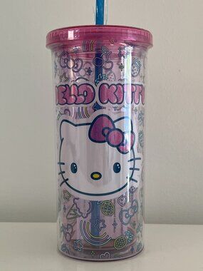 HELLO KITTY Sanrio 20oz. Pink Blue Travel Tumbler With Straw - NEW